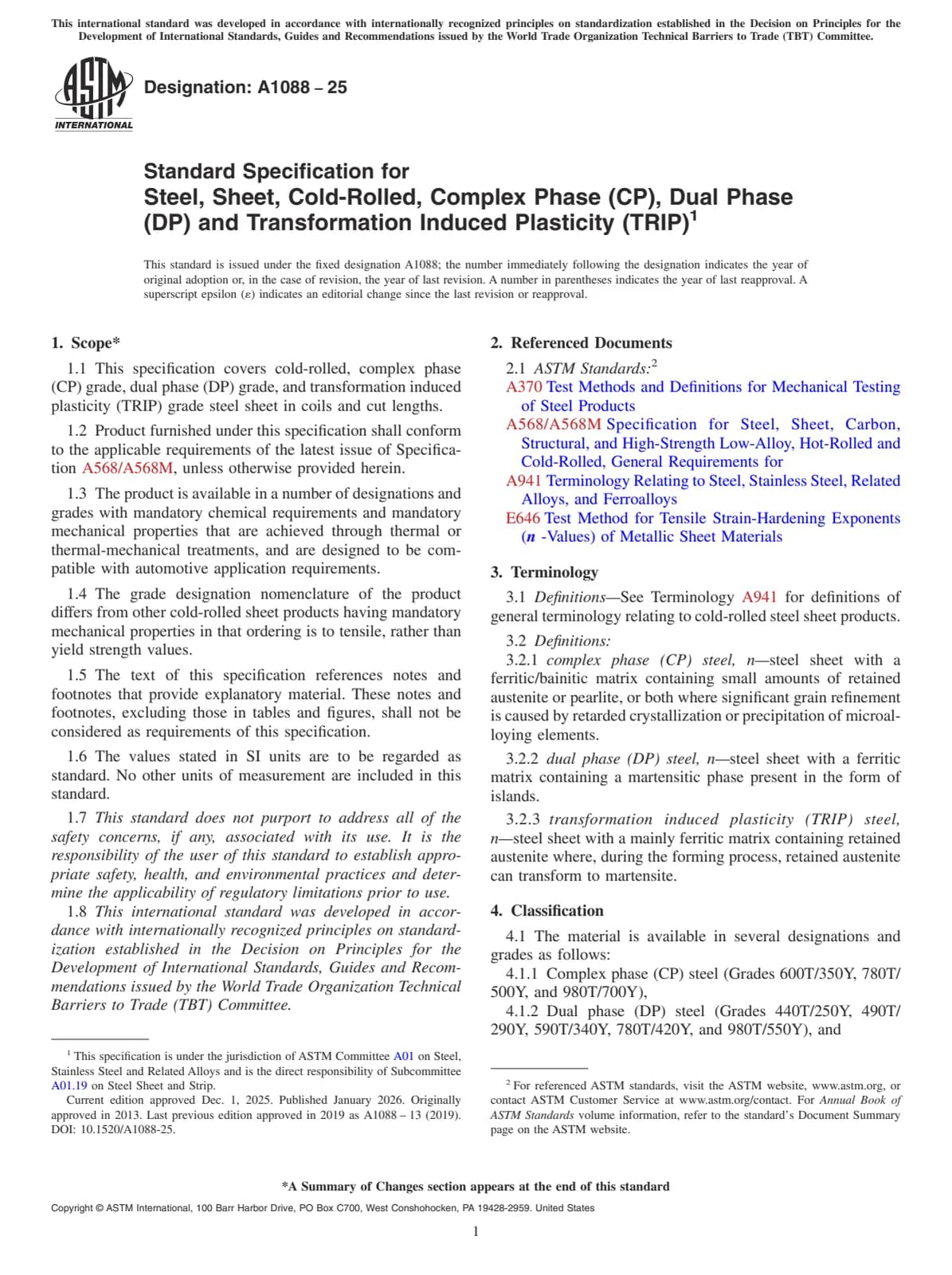 Первая страница стандарта ASTM A1088-25