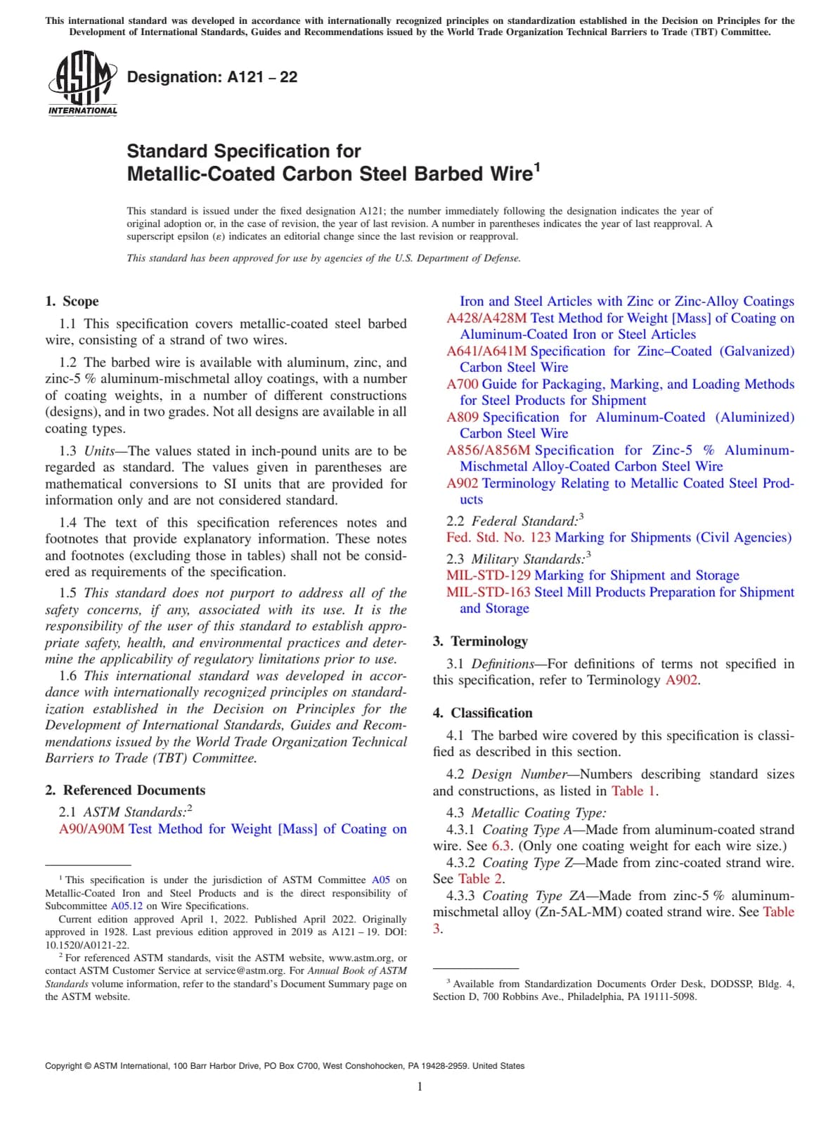 Первая страница стандарта ASTM A121-22