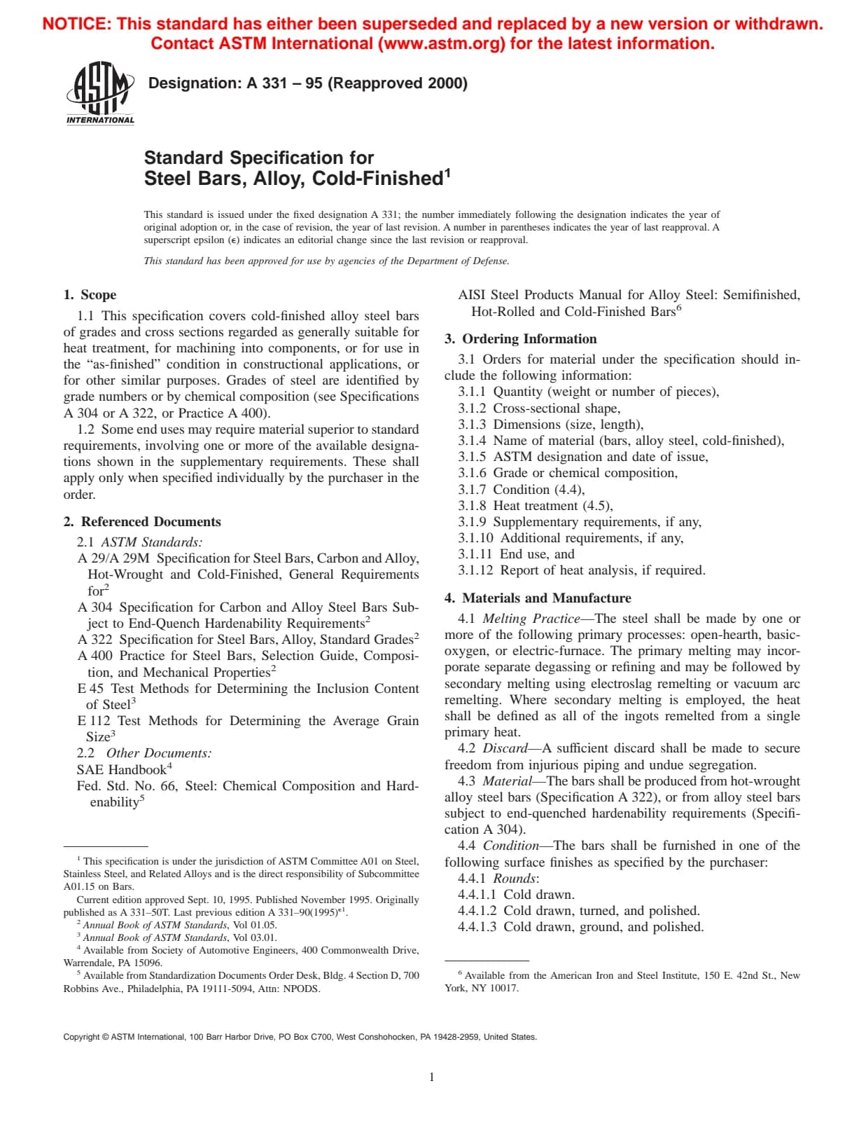 Первая страница стандарта ASTM A331-95(2000)