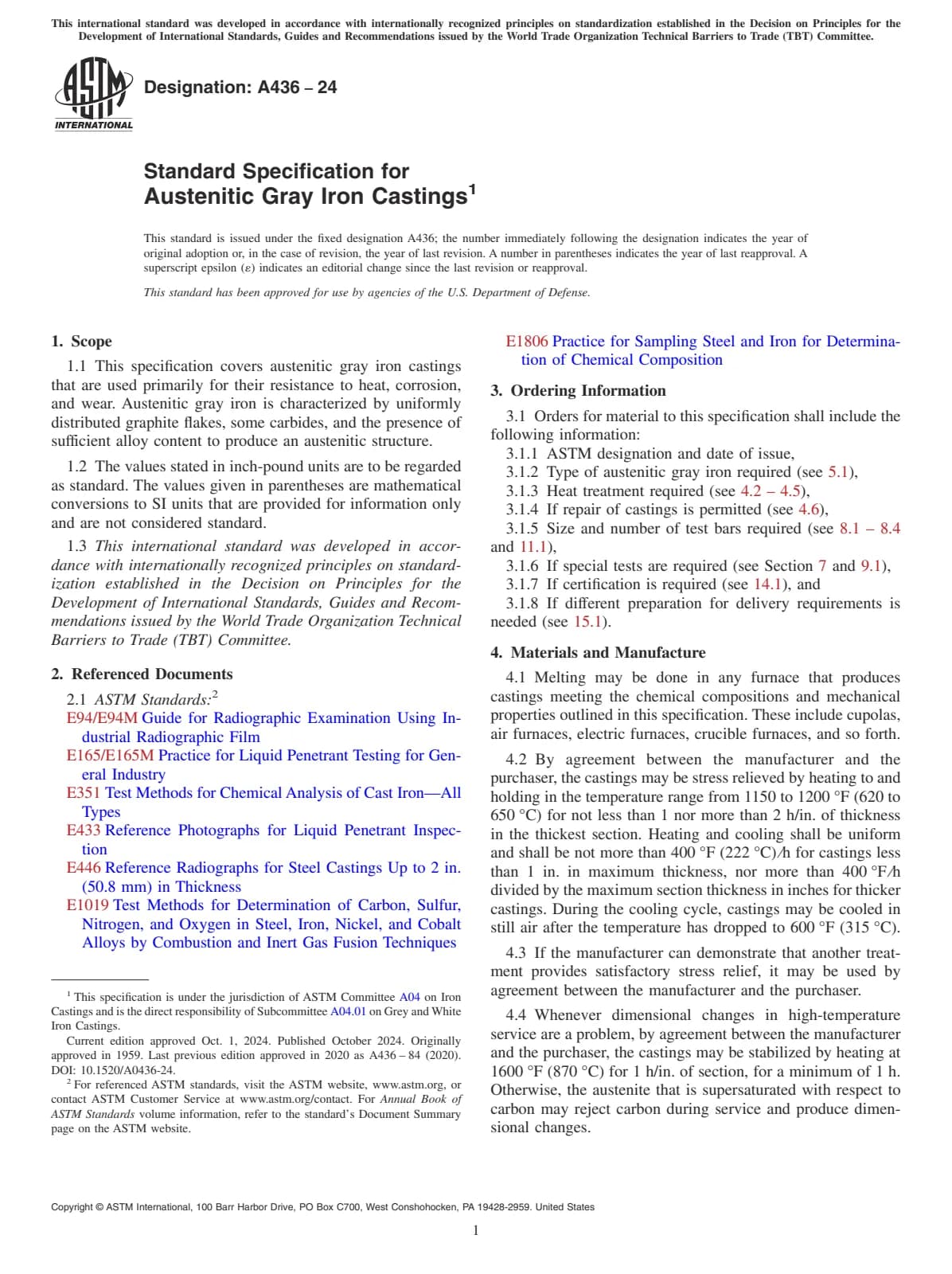 Первая страница стандарта ASTM A436-24