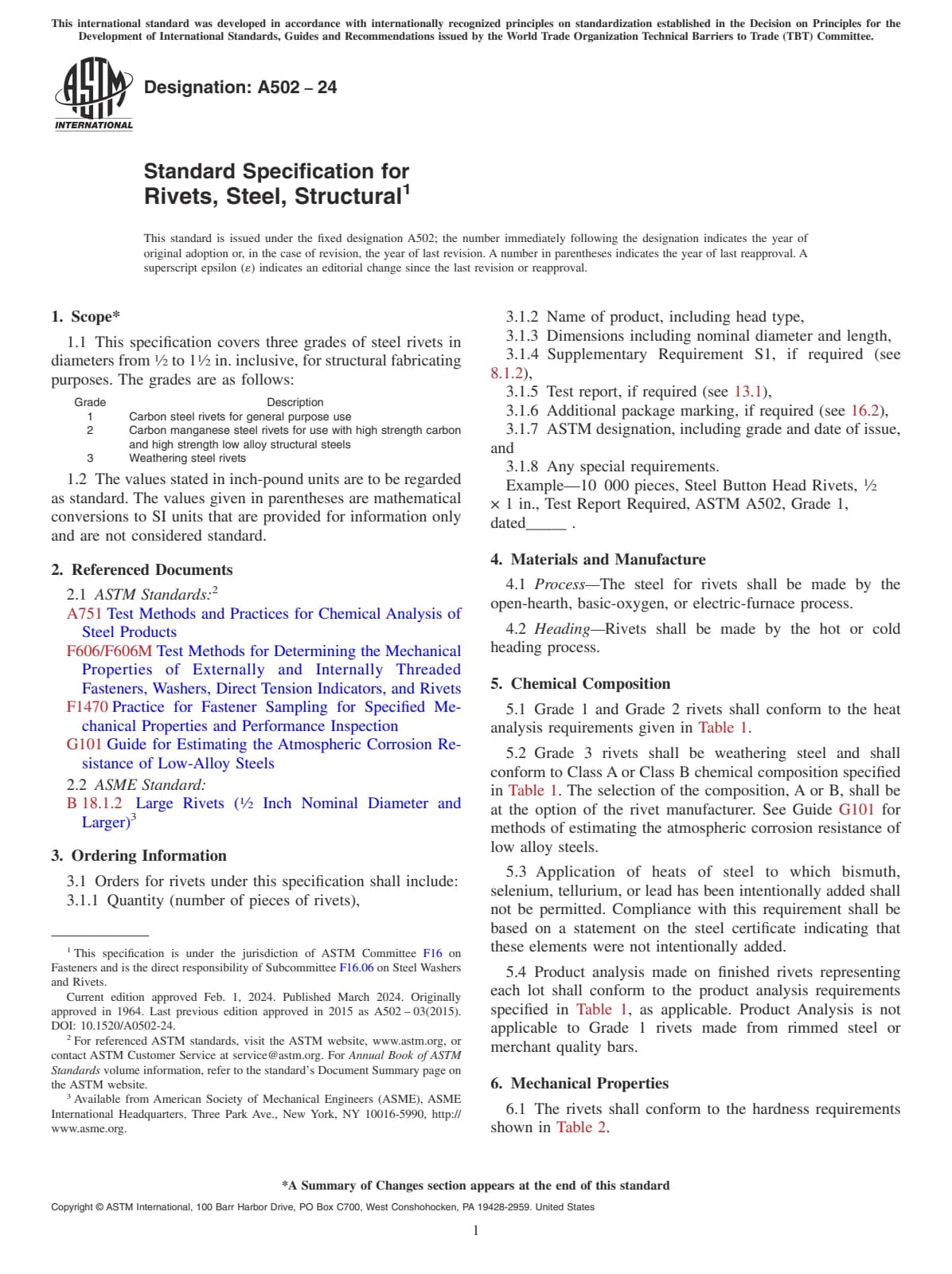 Первая страница стандарта ASTM A502-24