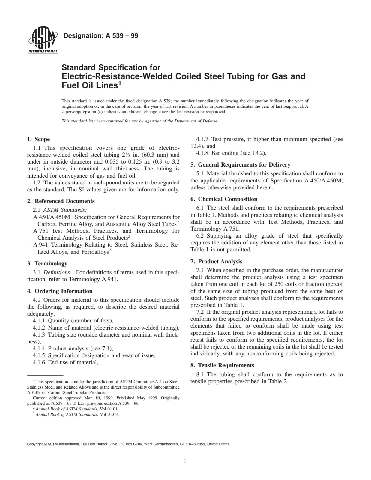 Первая страница стандарта ASTM A539-99
