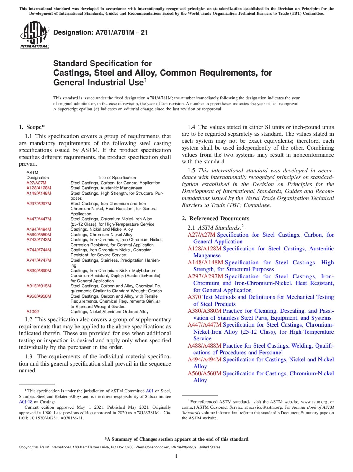 Первая страница стандарта ASTM A781/A781M-21