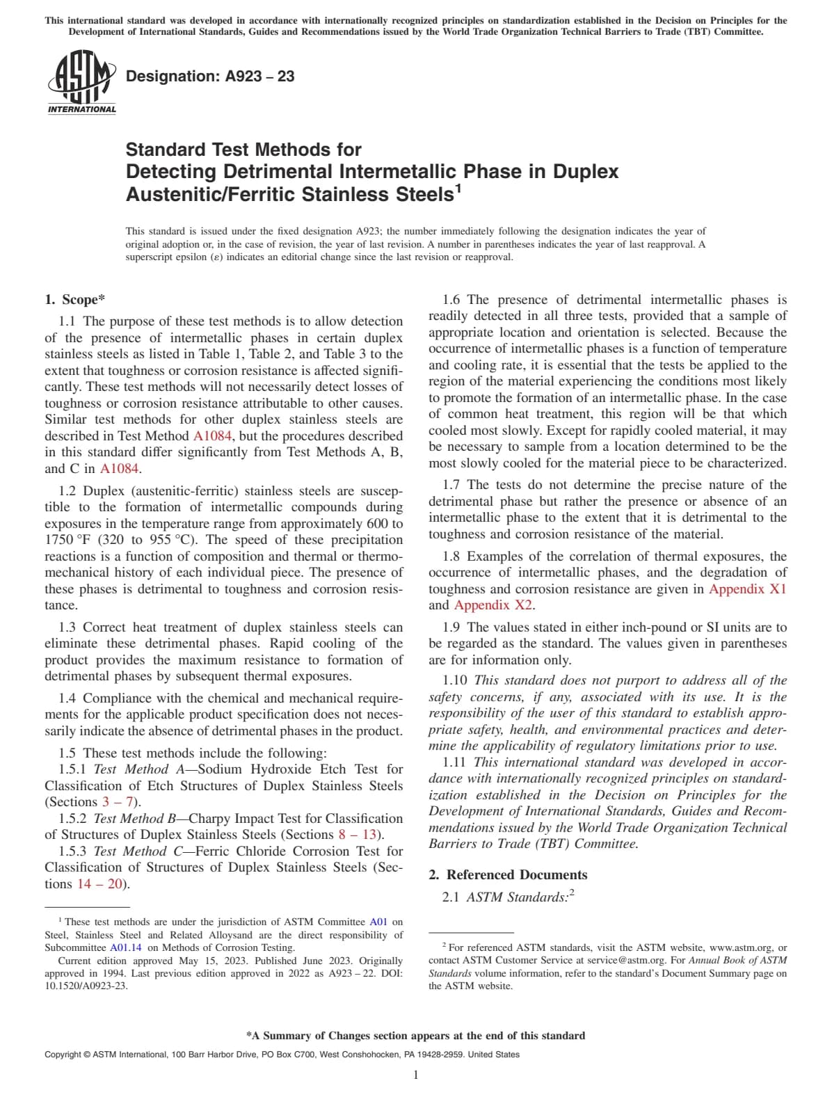 Первая страница стандарта ASTM A923-23