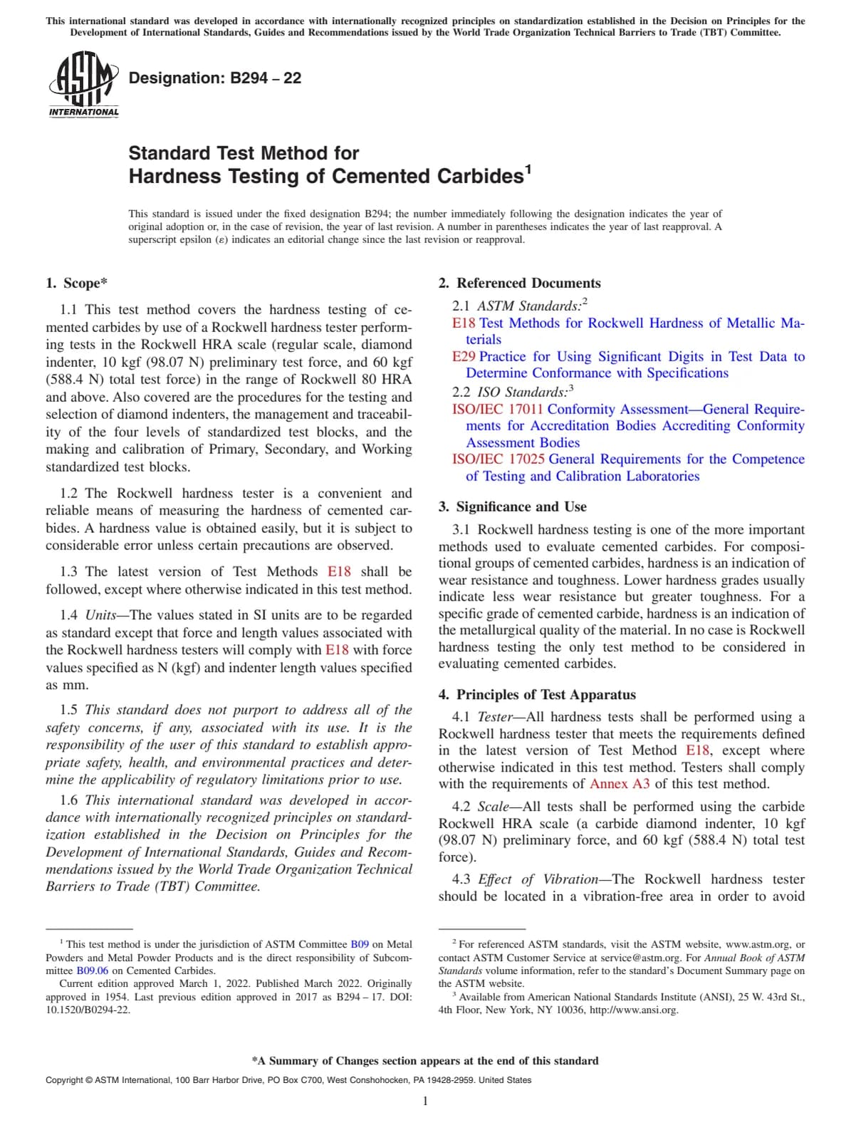 Первая страница стандарта ASTM B294-22