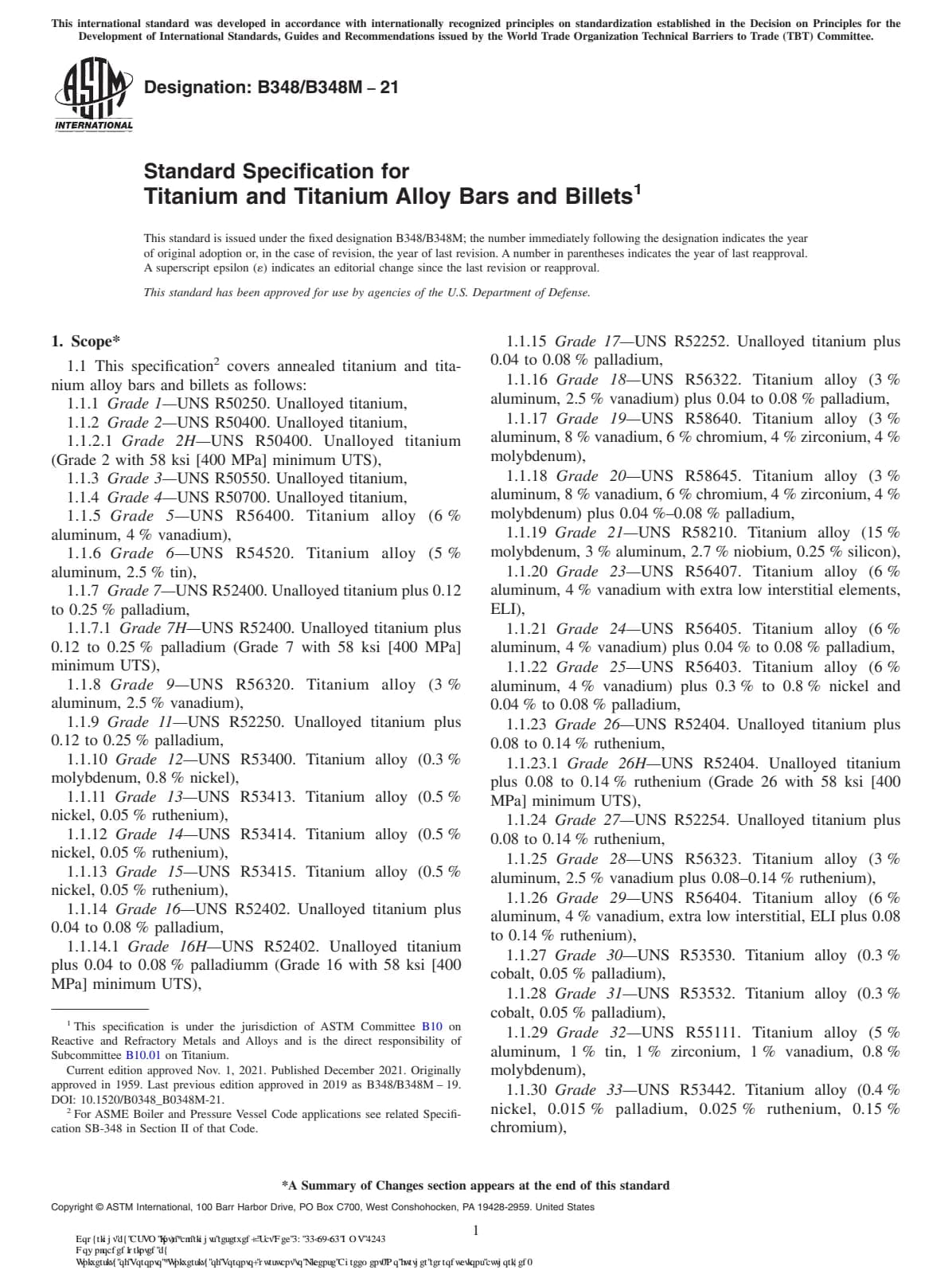 Первая страница стандарта ASTM B348/B348M-21