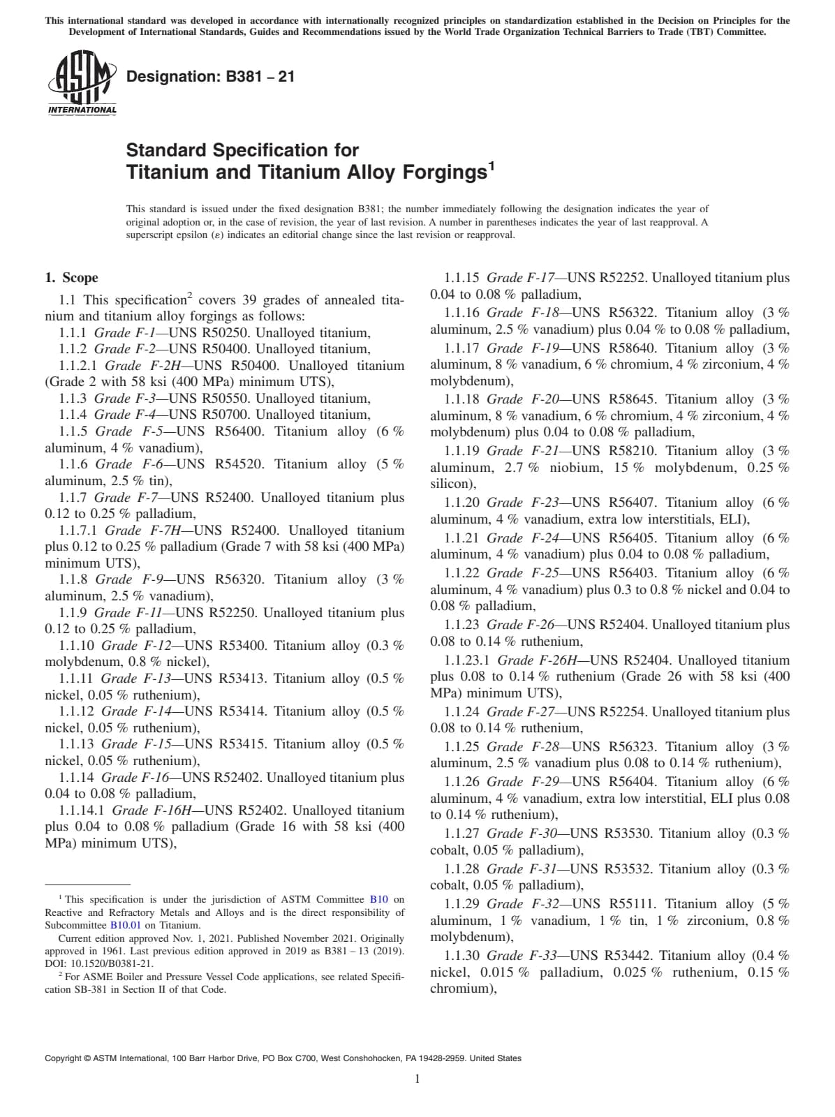 Первая страница стандарта ASTM B381-21