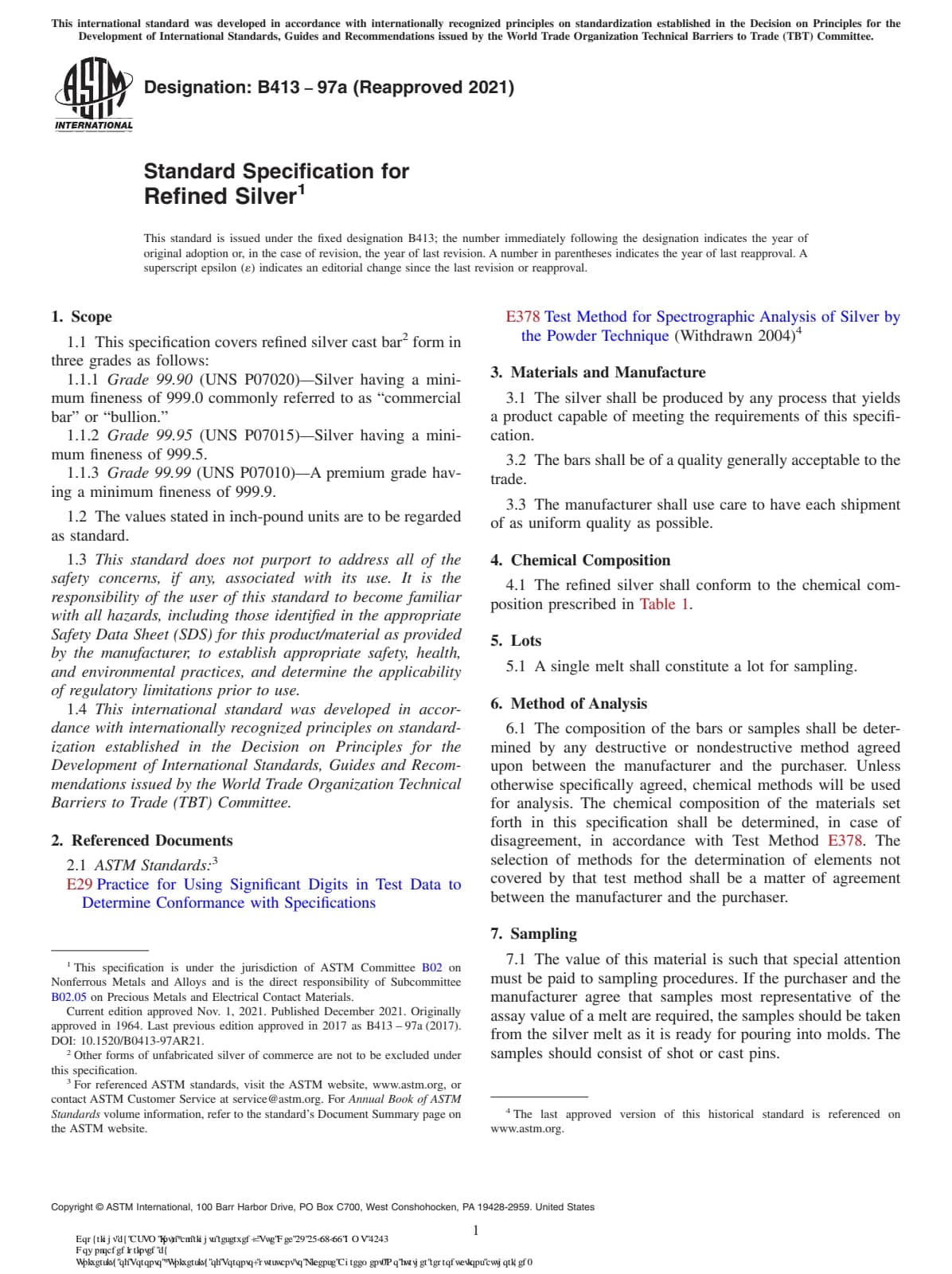 Первая страница стандарта ASTM B413-97a(2021)