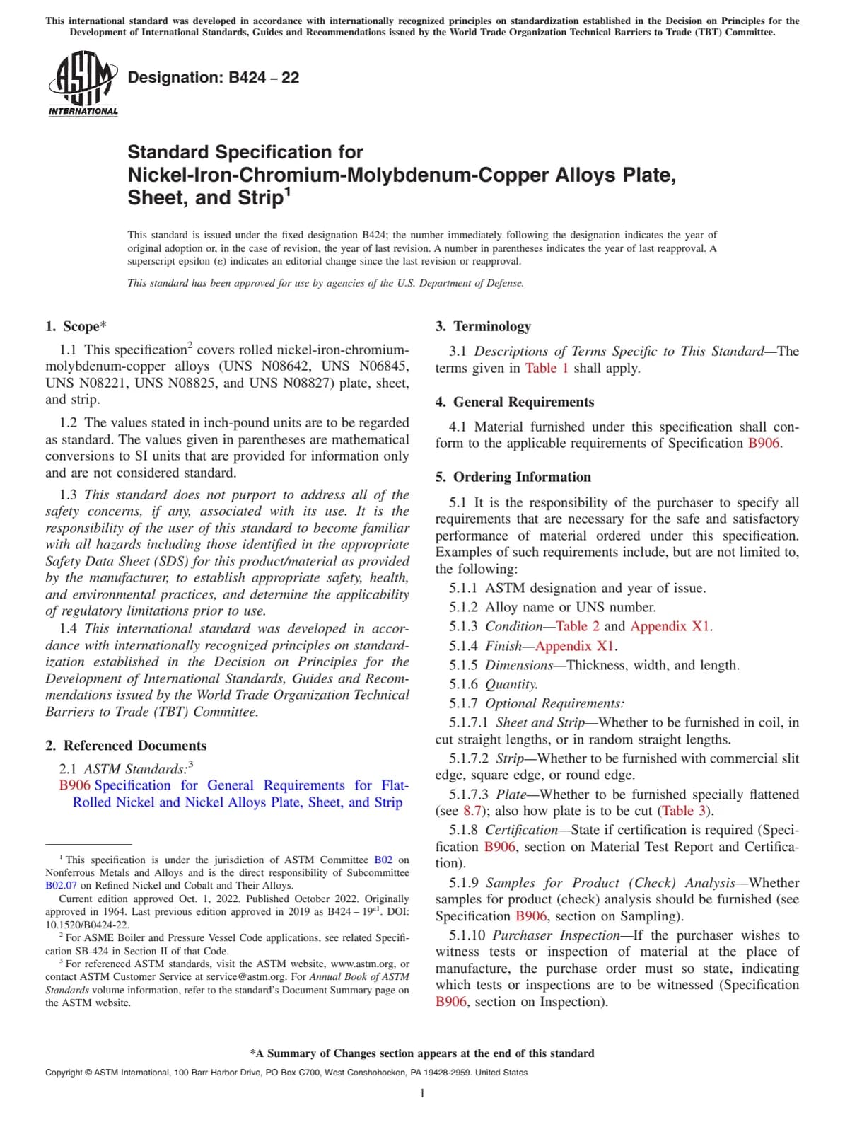 Первая страница стандарта ASTM B424-22