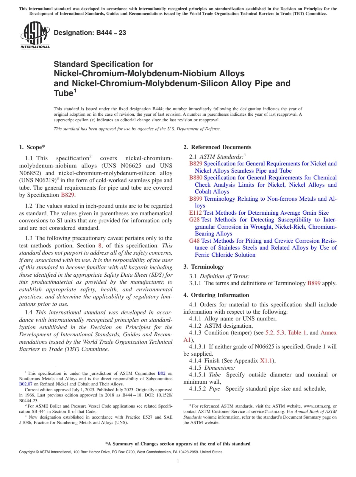Первая страница стандарта ASTM B444-23