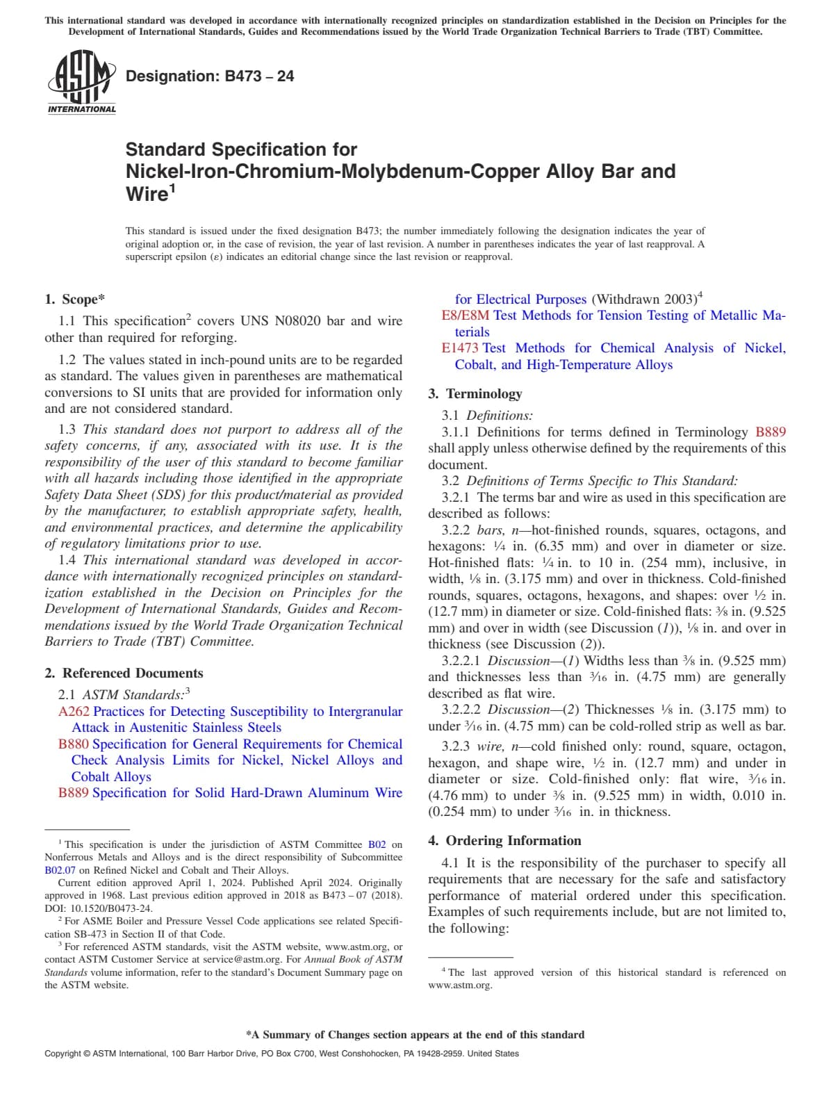 Первая страница стандарта ASTM B473-24