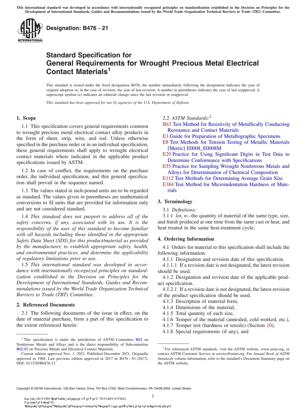 Первая страница стандарта ASTM B476-21