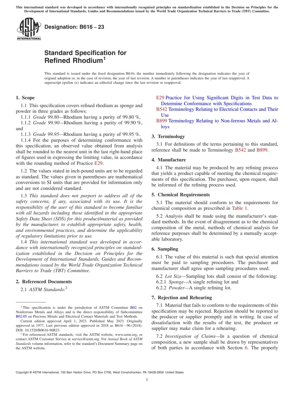 Первая страница стандарта ASTM B616-23