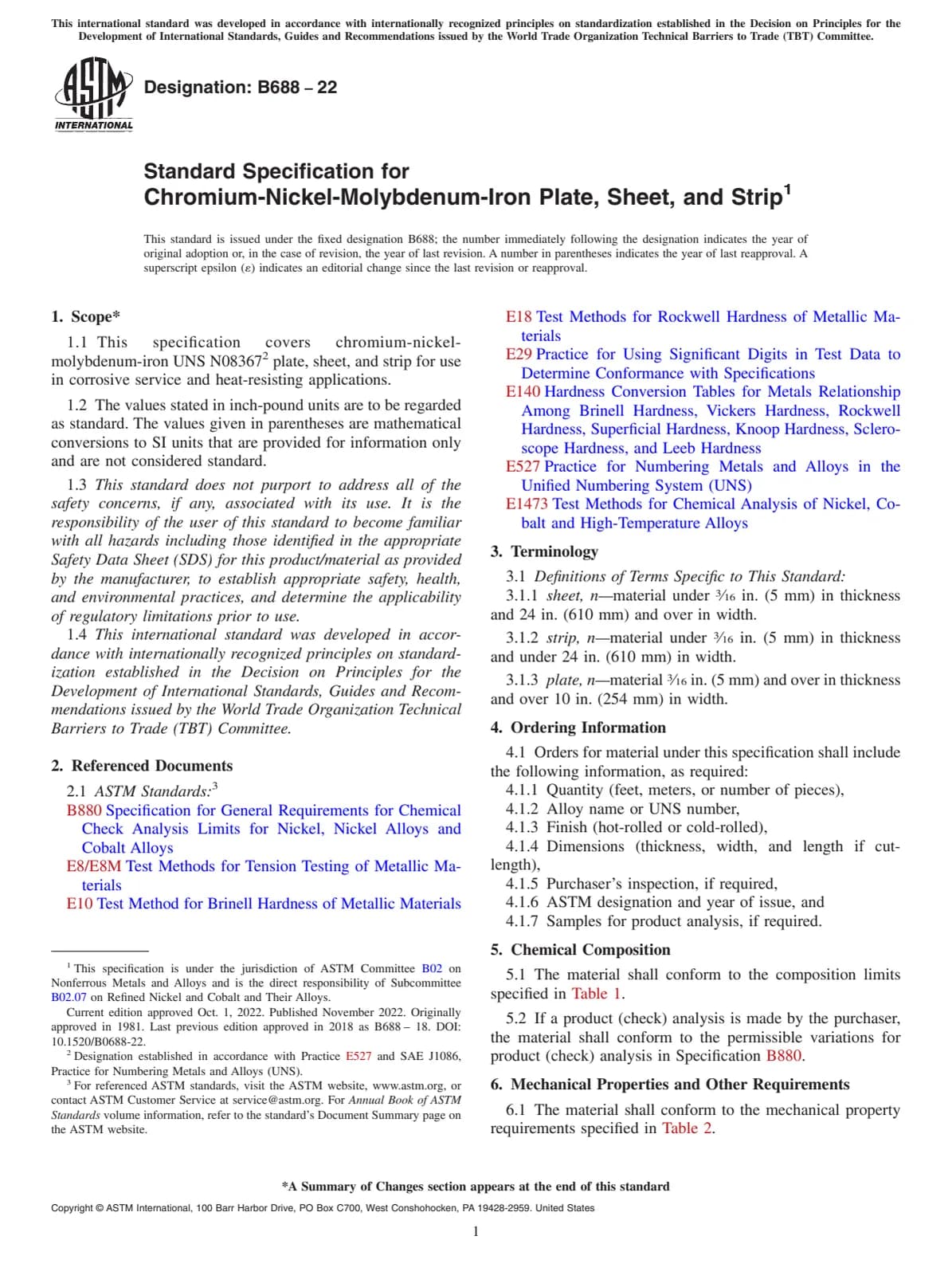 Первая страница стандарта ASTM B688-22