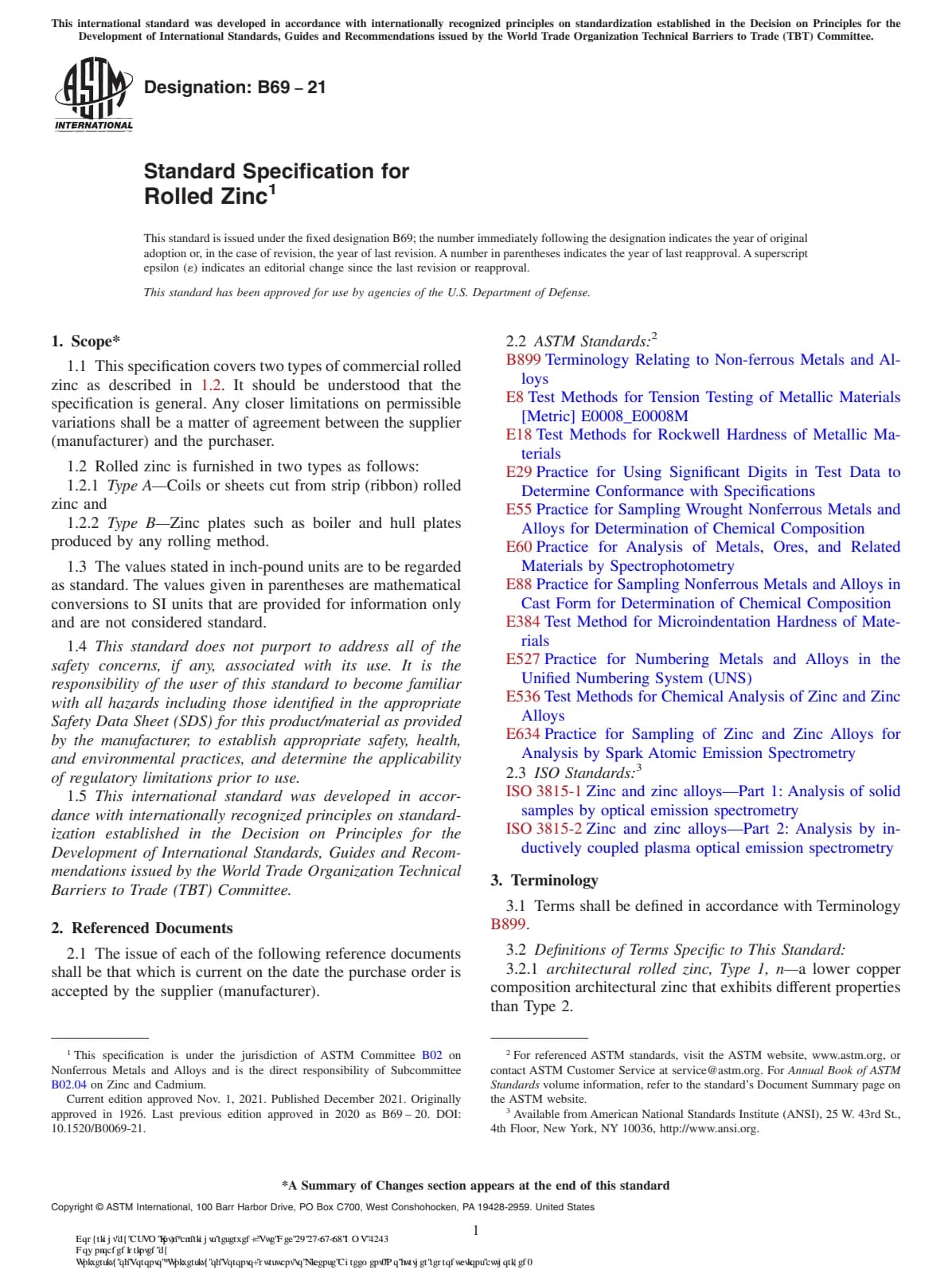 Первая страница стандарта ASTM B69-21