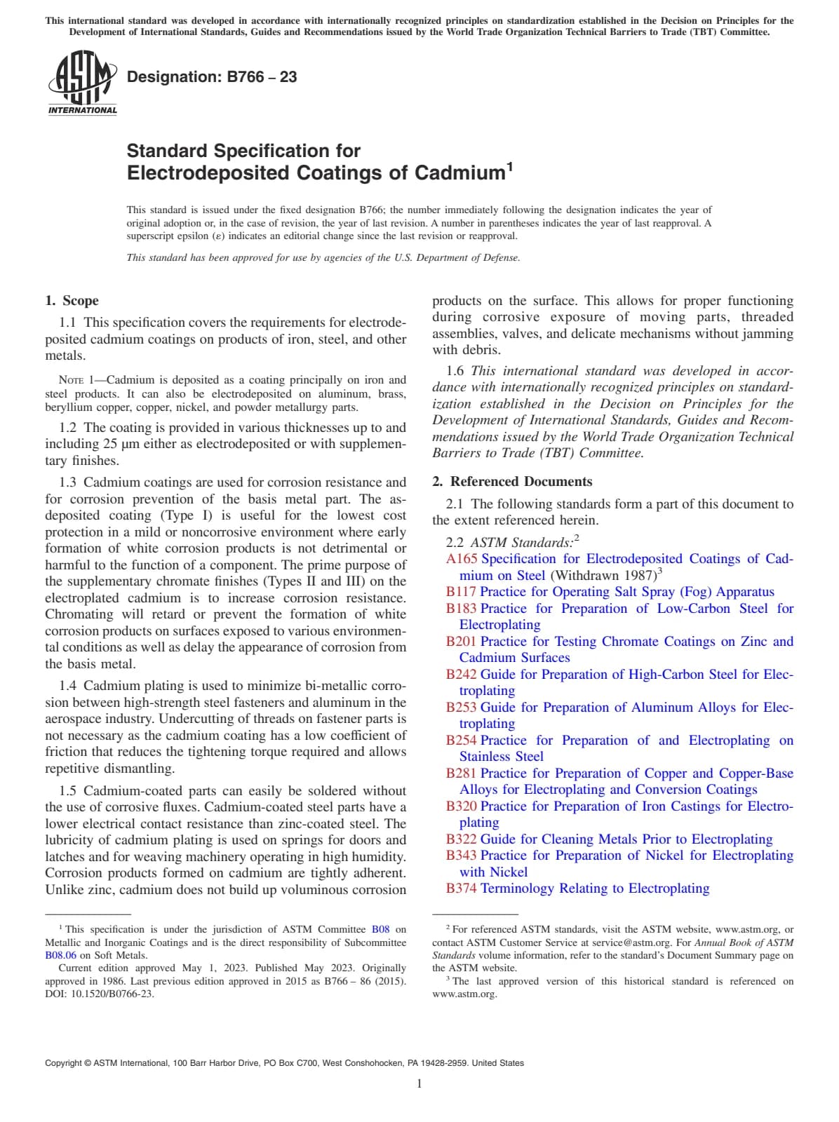 Первая страница стандарта ASTM B766-23