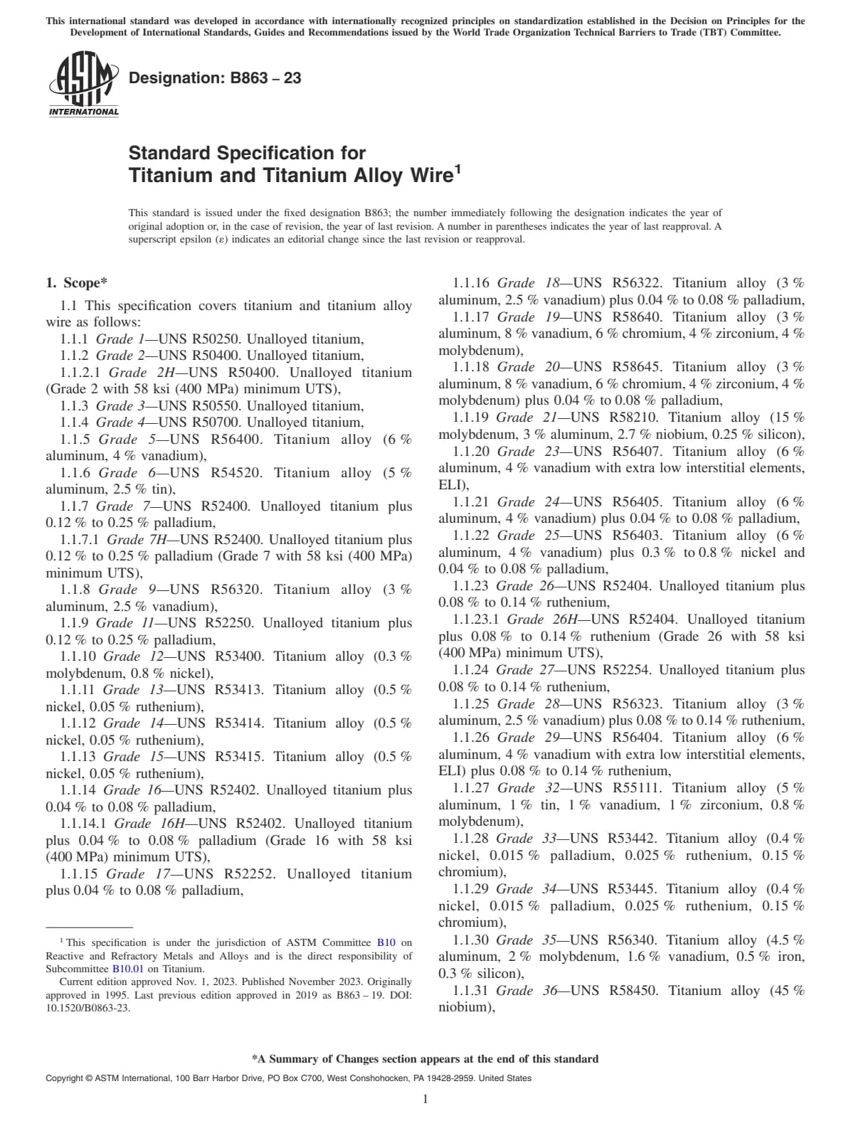 Первая страница стандарта ASTM B863-23