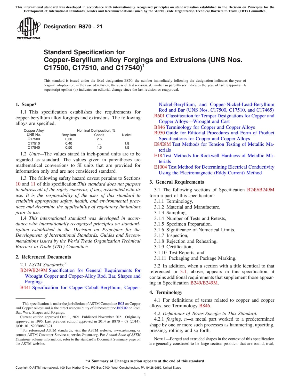 Первая страница стандарта ASTM B870-21