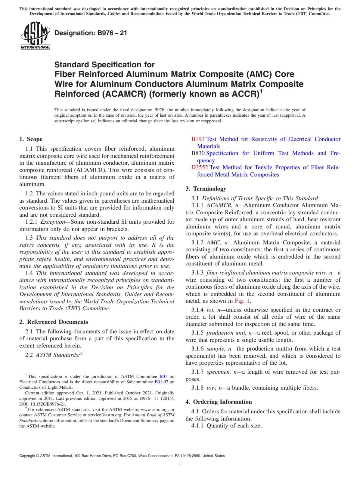 Первая страница стандарта ASTM B976-21