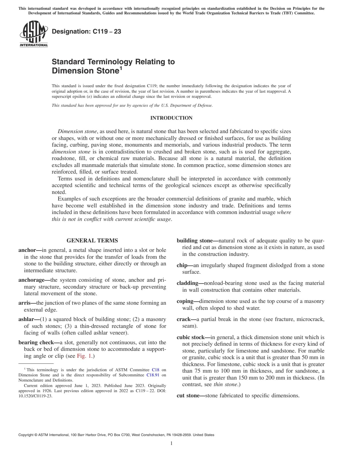Первая страница стандарта ASTM C119-23