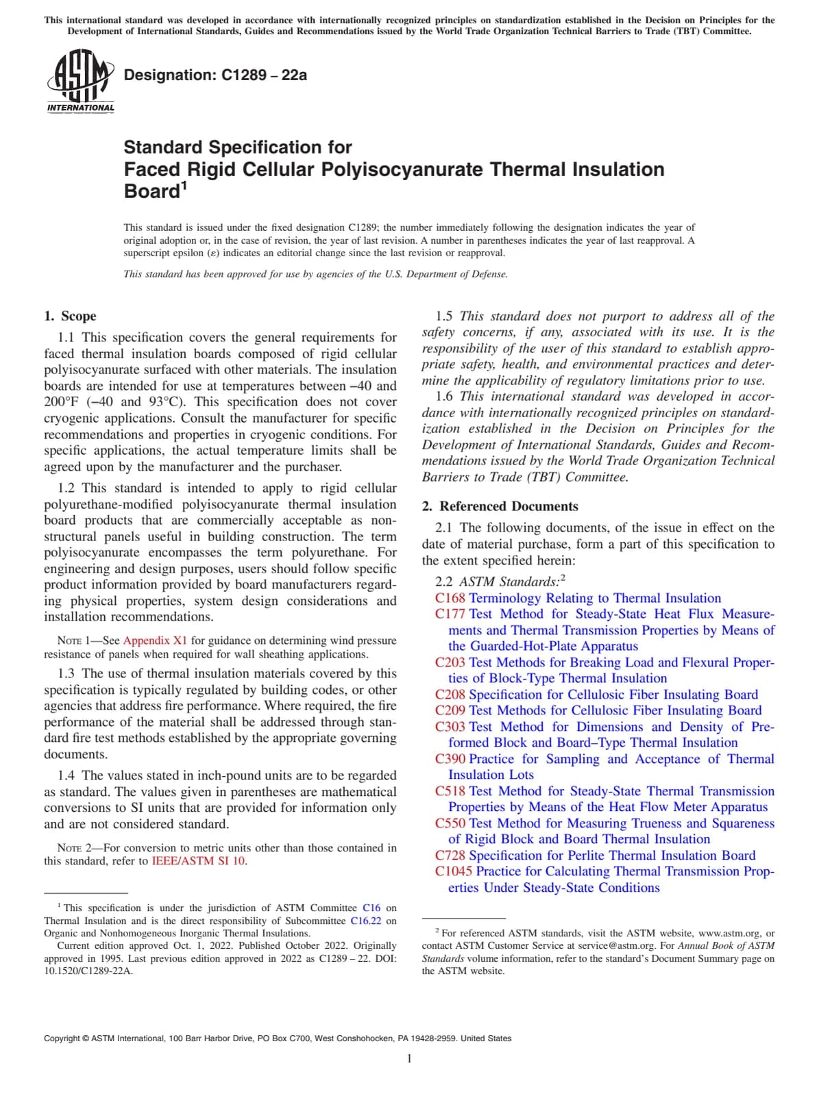 Первая страница стандарта ASTM C1289-22a