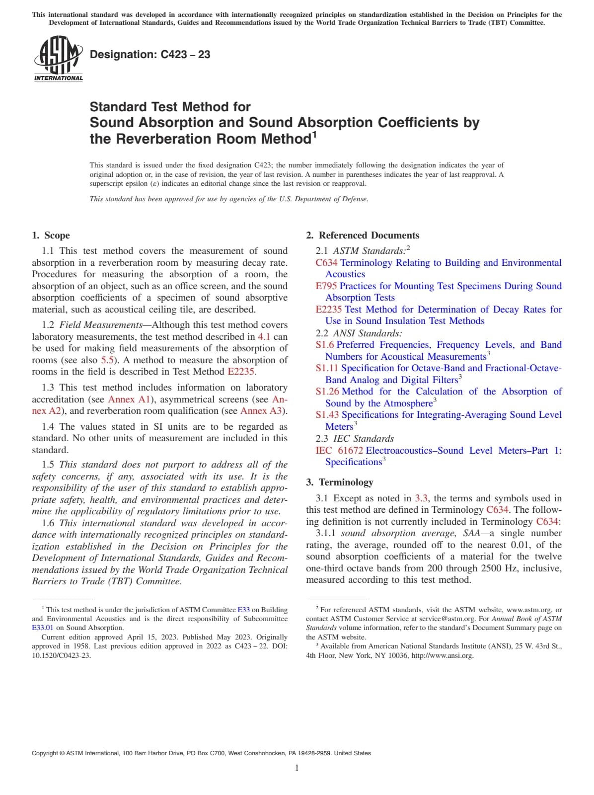 Первая страница стандарта ASTM C423-23