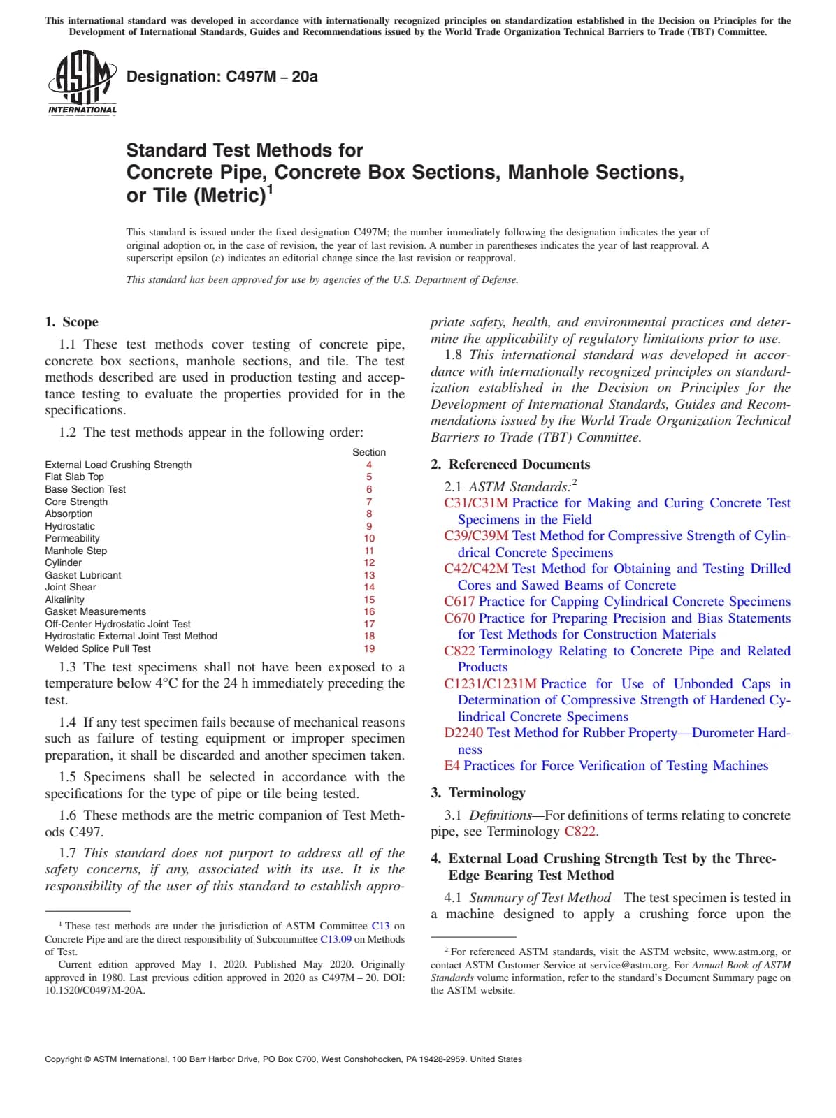 Первая страница стандарта ASTM C497M-20a