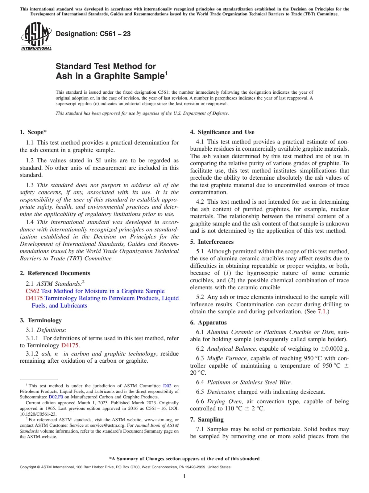 Первая страница стандарта ASTM C561-23