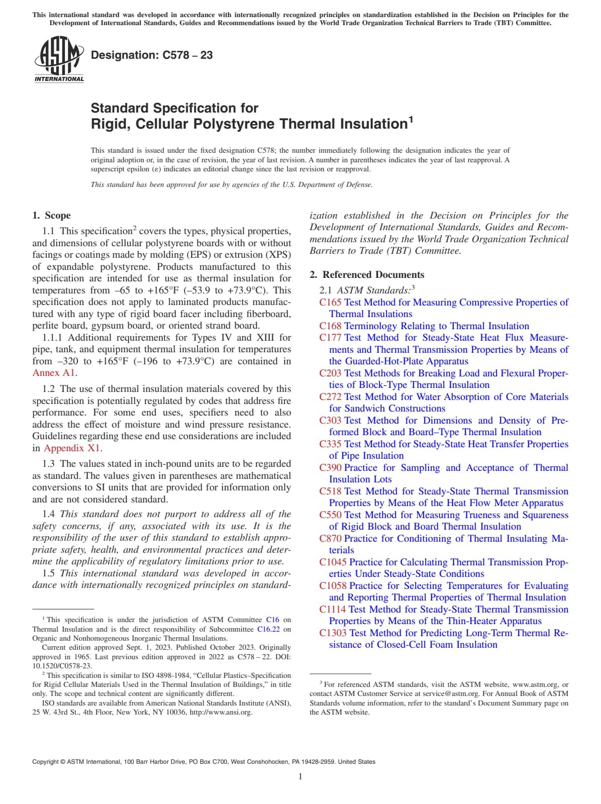 Первая страница стандарта ASTM C578-23
