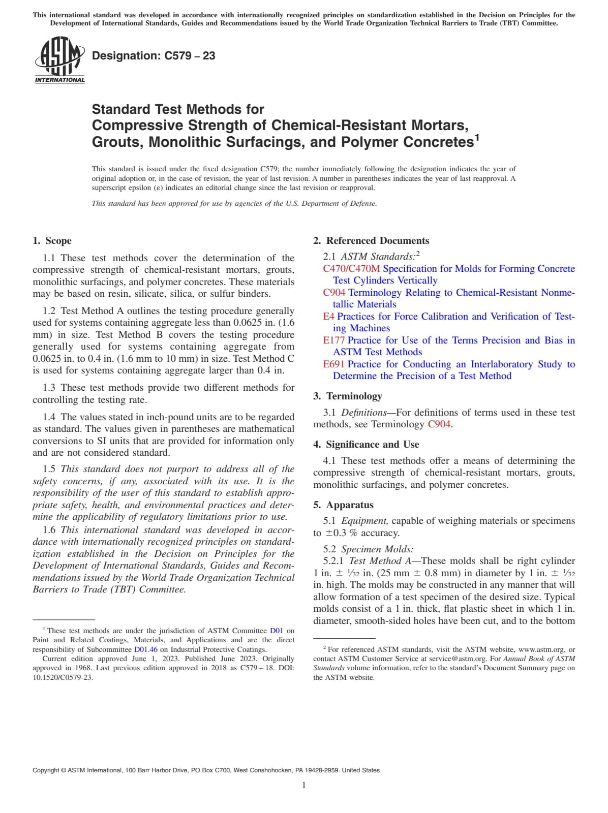 Первая страница стандарта ASTM C579-23