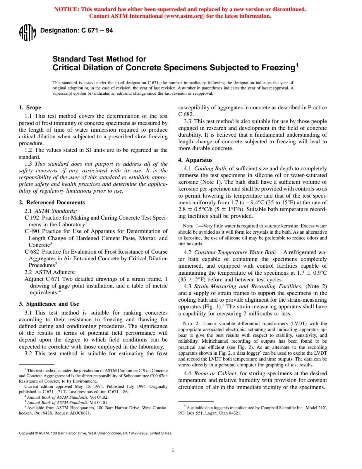 Первая страница стандарта ASTM C671-94