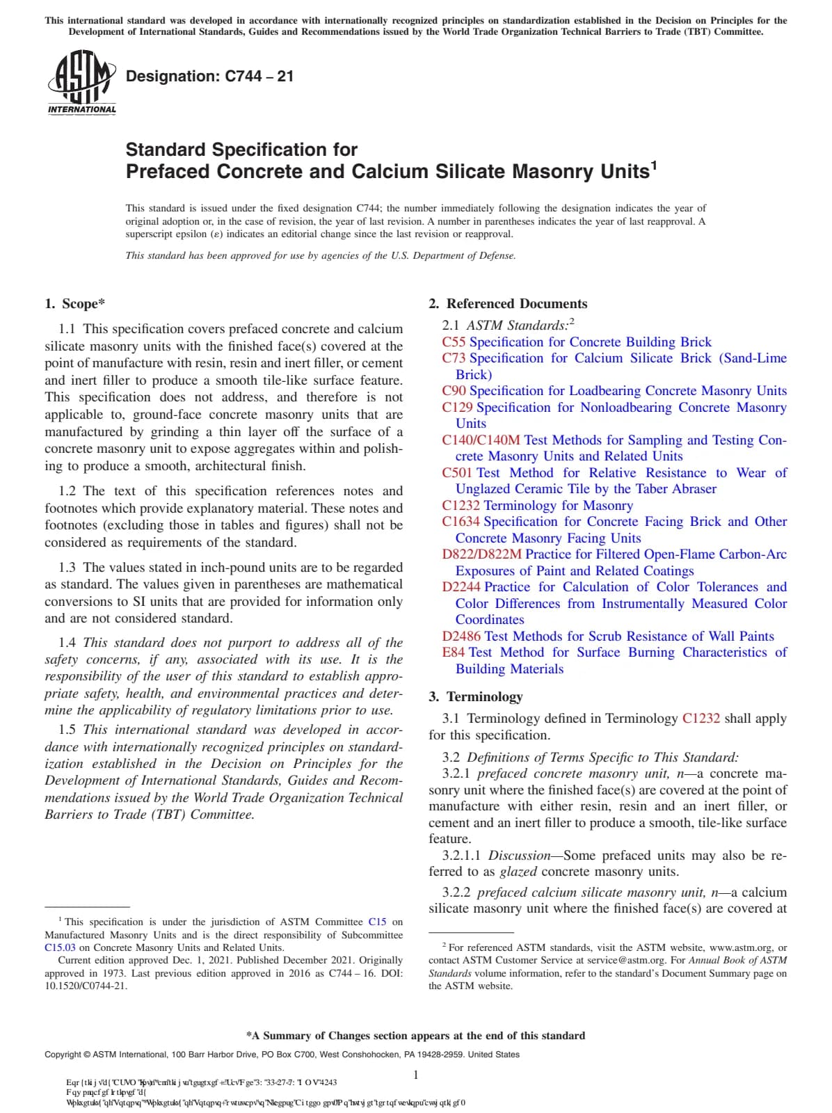 Первая страница стандарта ASTM C744-21