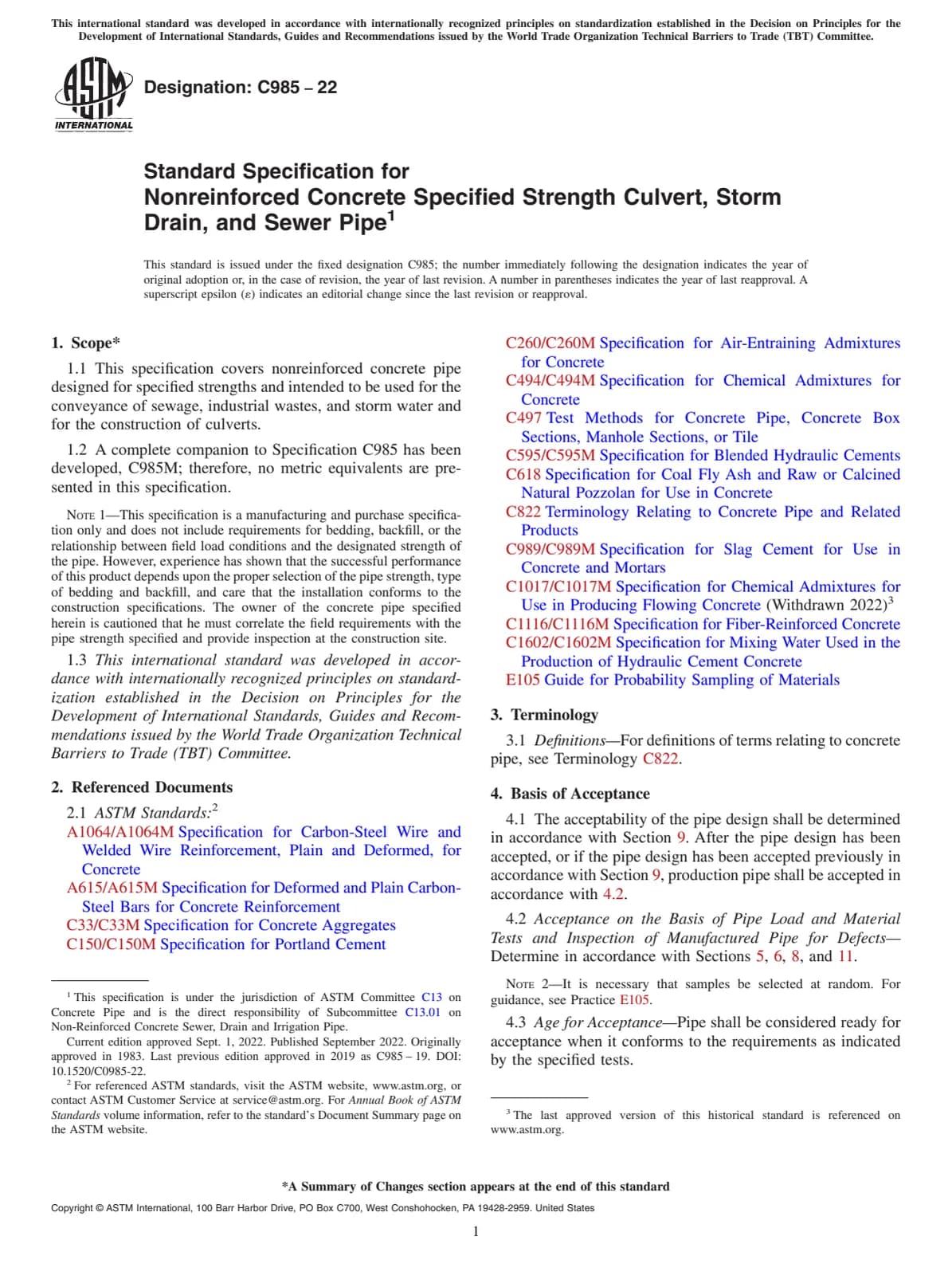 Первая страница стандарта ASTM C985-22