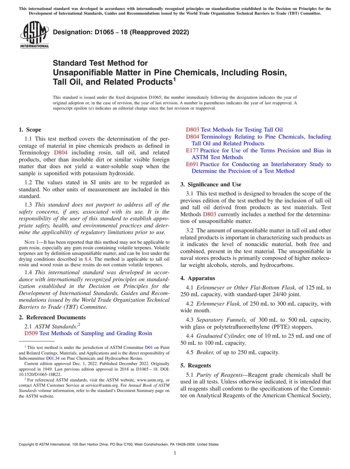 Первая страница стандарта ASTM D1065-18(2022)