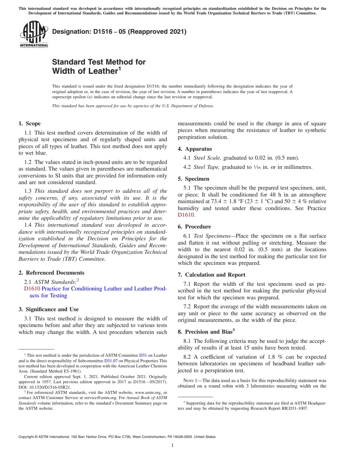 Первая страница стандарта ASTM D1516-05(2021)