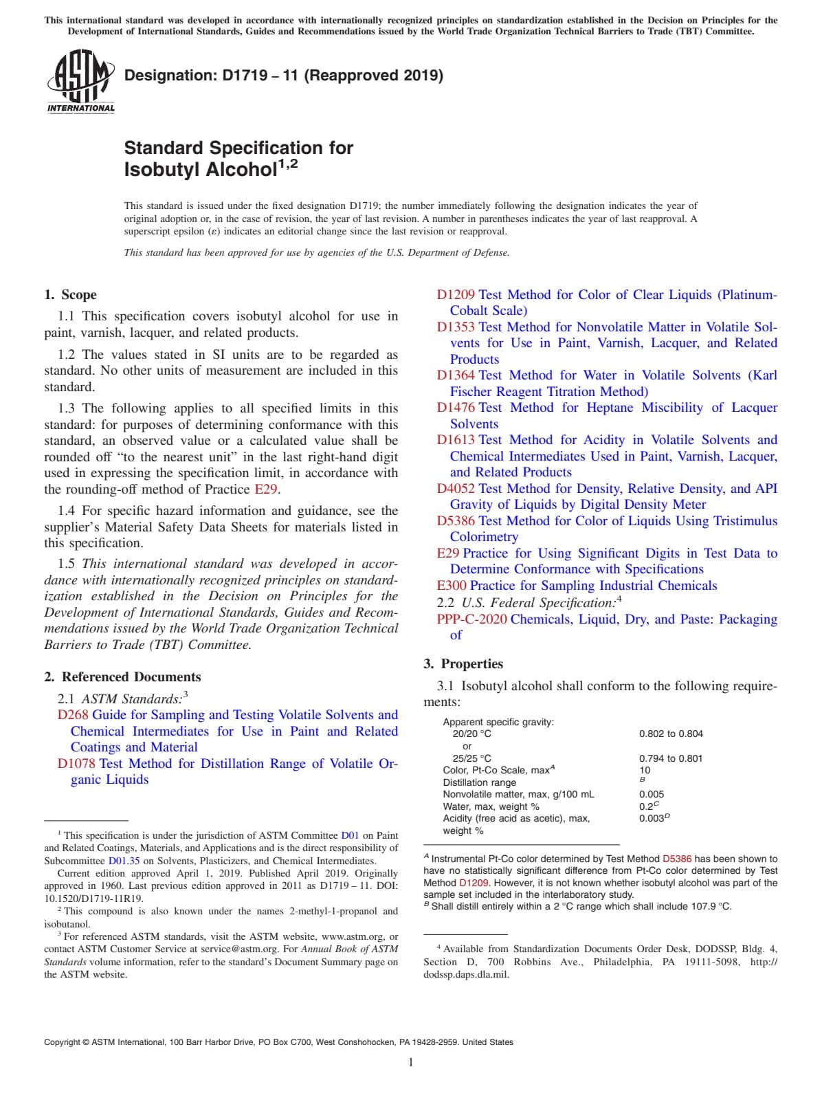 Первая страница стандарта ASTM D1719-11(2019)