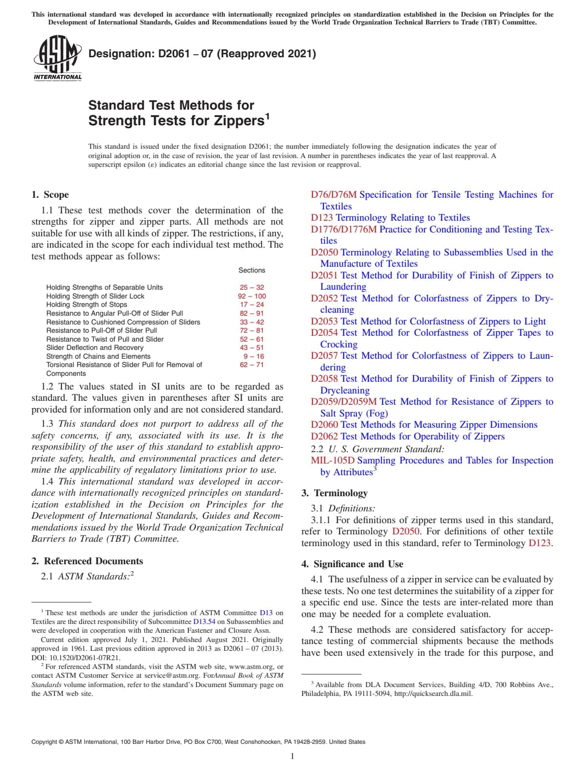 Первая страница стандарта ASTM D2061-07(2021)