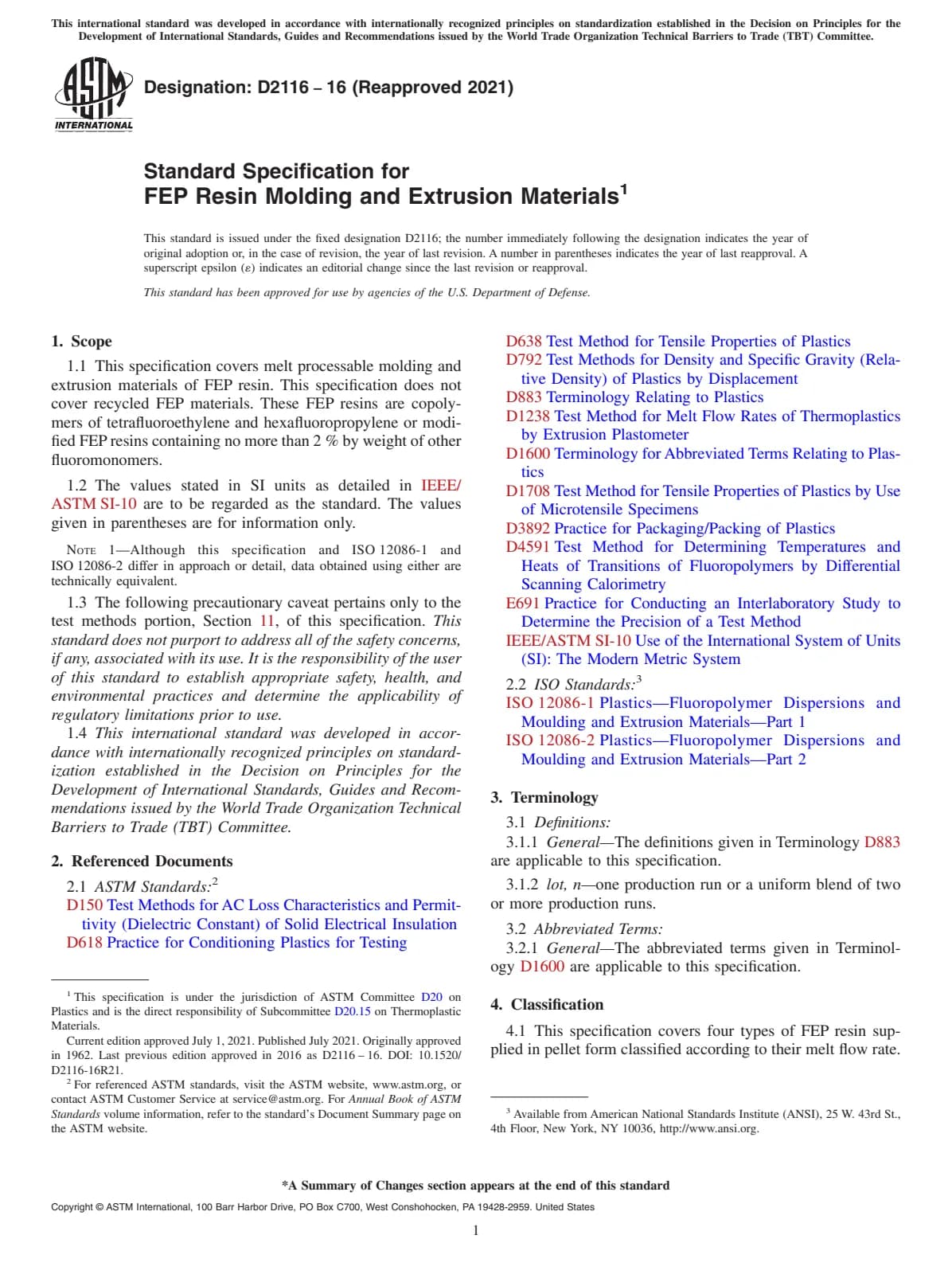Первая страница стандарта ASTM D2116-16(2021)