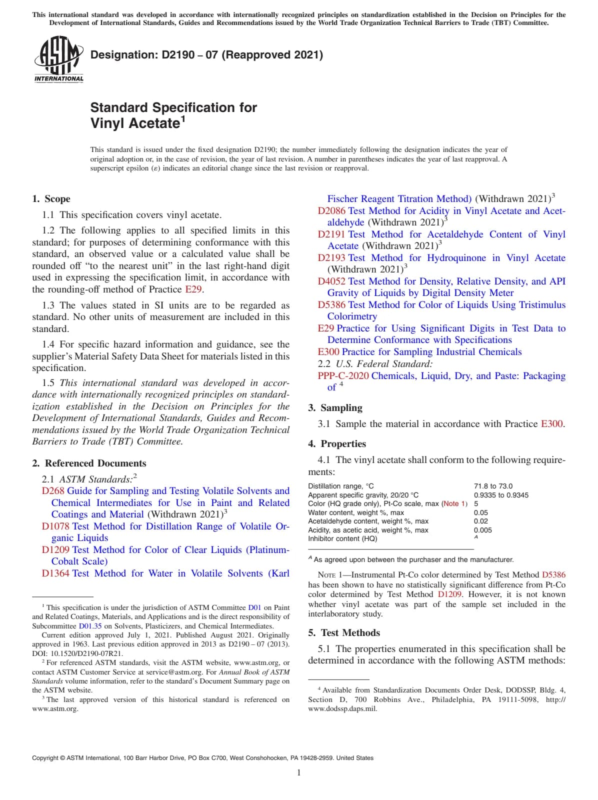 Первая страница стандарта ASTM D2190-07(2021)