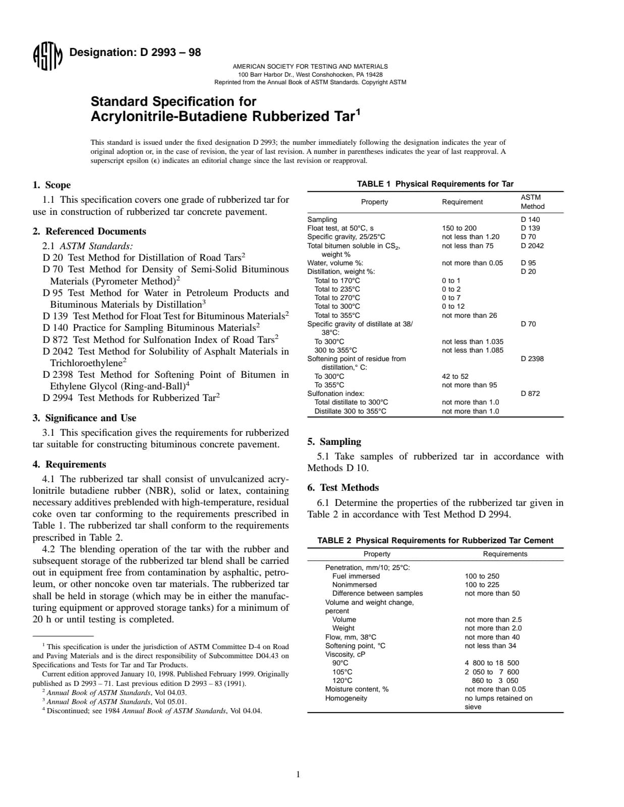 Первая страница стандарта ASTM D2993-98