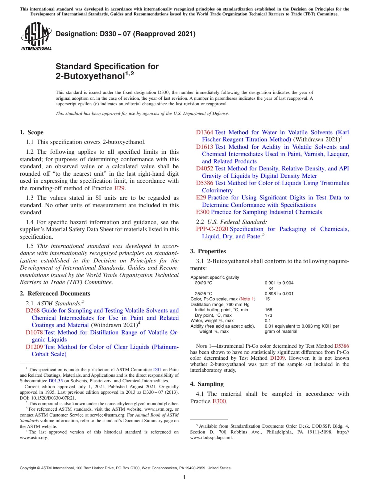Первая страница стандарта ASTM D330-07(2021)