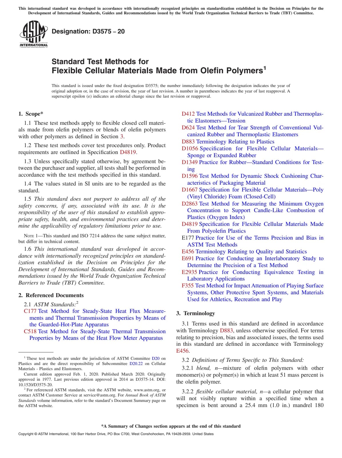 Первая страница стандарта ASTM D3575-20