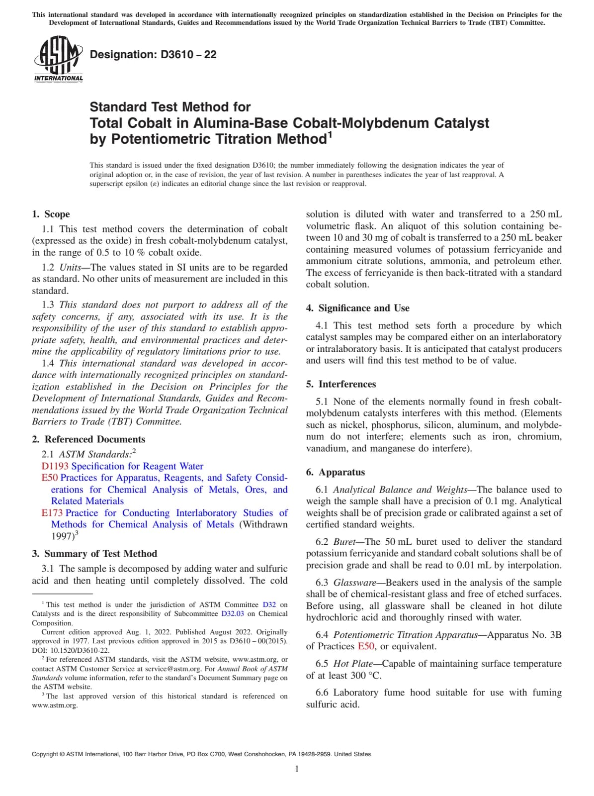 Первая страница стандарта ASTM D3610-22