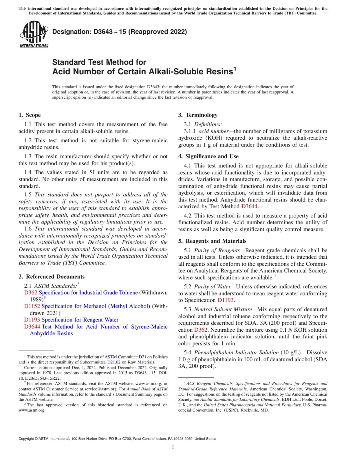 Первая страница стандарта ASTM D3643-15(2022)