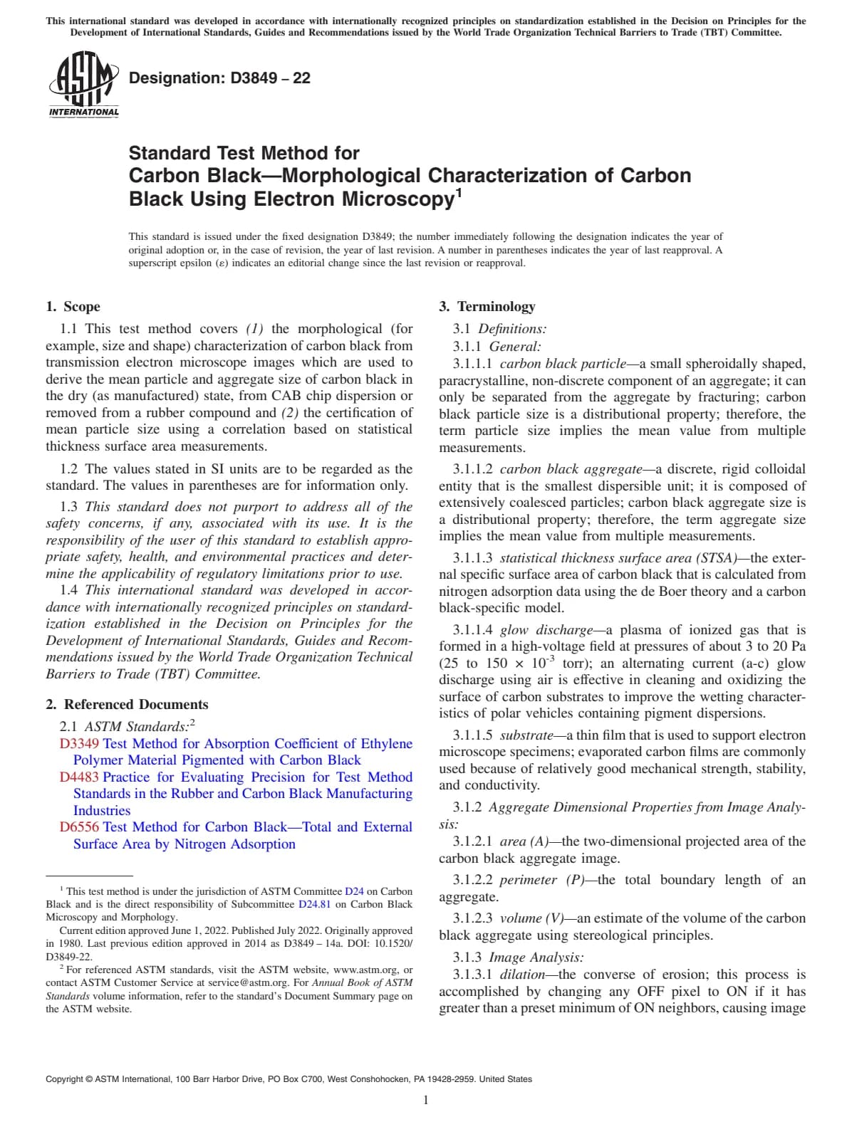 Первая страница стандарта ASTM D3849-22