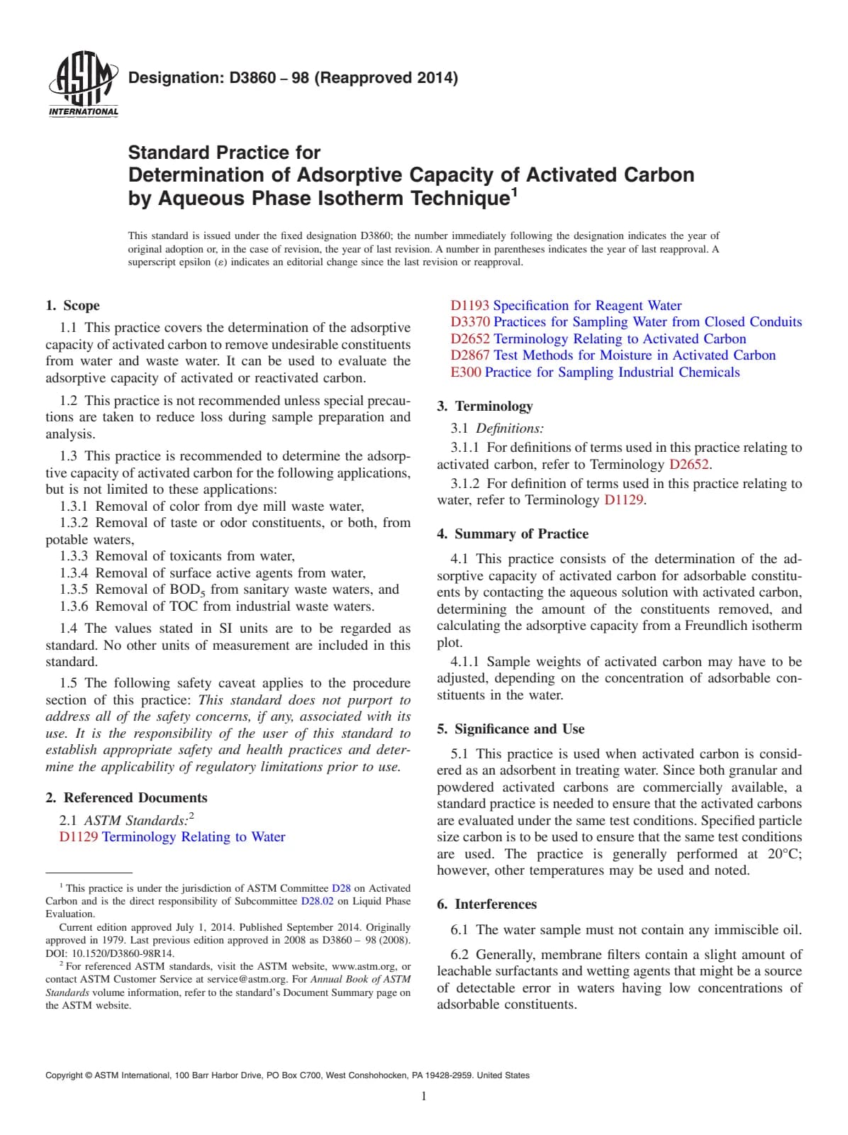 Первая страница стандарта ASTM D3860-98(2014)