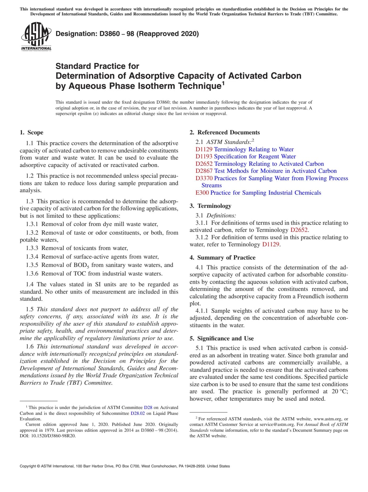 Первая страница стандарта ASTM D3860-98(2020)