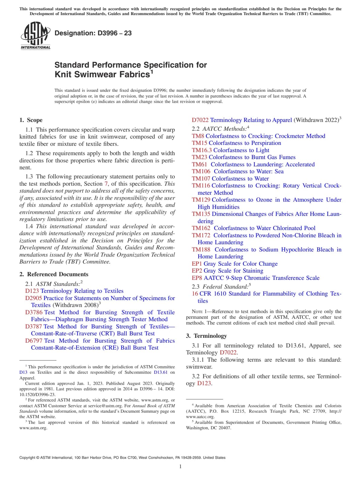 Первая страница стандарта ASTM D3996-23