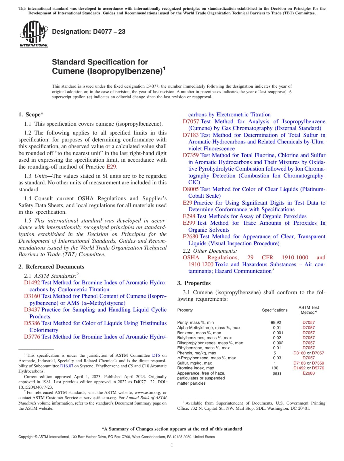 Первая страница стандарта ASTM D4077-23