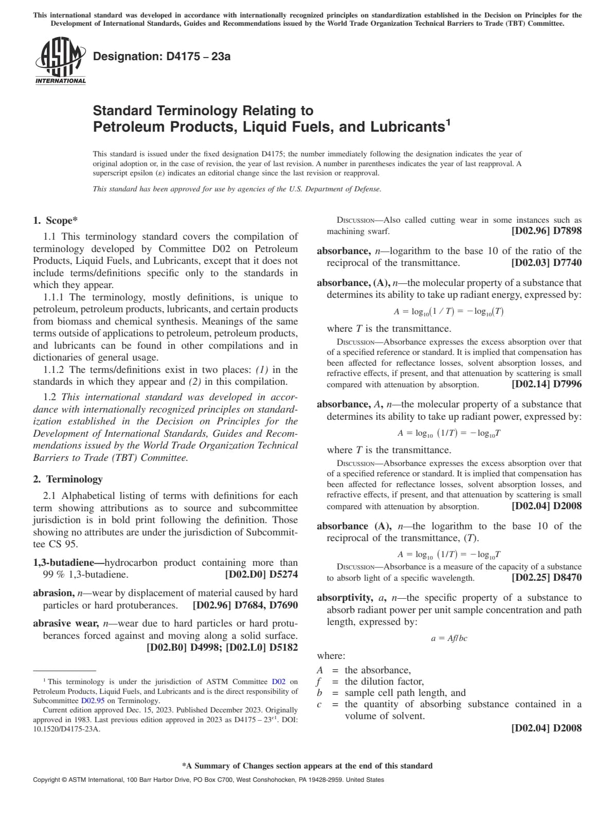 Первая страница стандарта ASTM D4175-23a